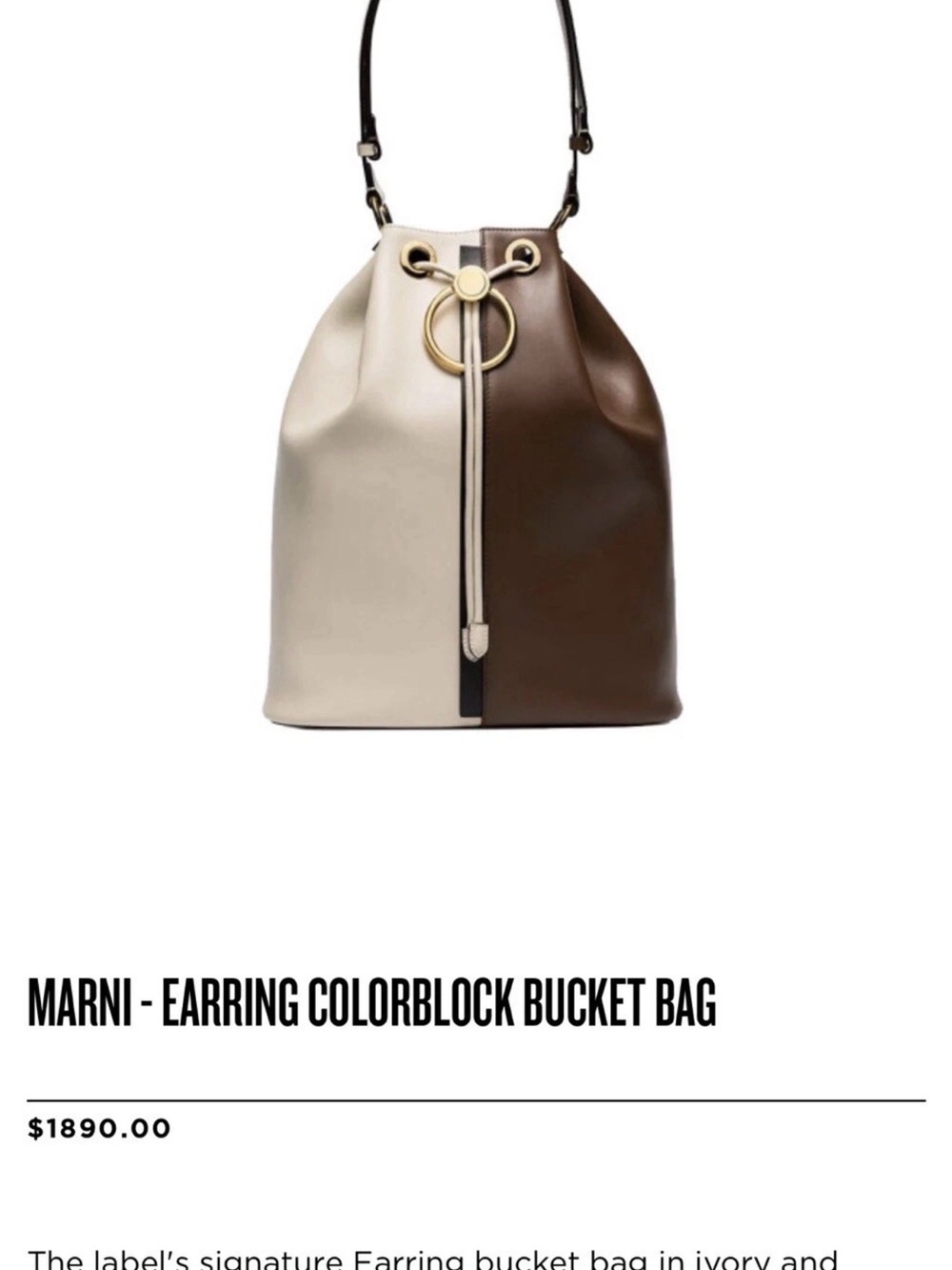 NWT  Marni Two Tone Leather Drawstring Bag - Picture 2 of 4